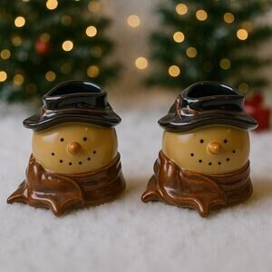 Blue Sky Clayworks Snowman Christmas Tree Tea Light Candle Holders‎ Set